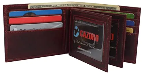 RFID621852HU Real Cowhide Leather Mens Wallet RFID Blocking Multi Card Holder Wallets for Men Bifold Wallet