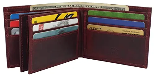 RFID621852HU Real Cowhide Leather Mens Wallet RFID Blocking Multi Card Holder Wallets for Men Bifold Wallet