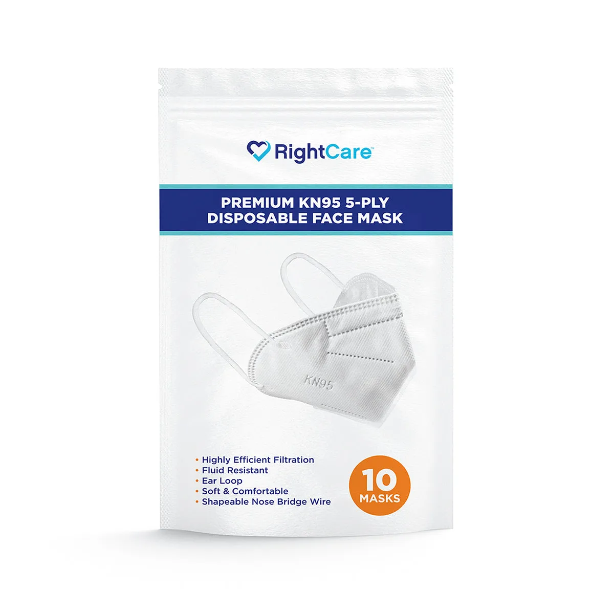 RightCare KN95 Protective Face Mask, 99% Filter Efficiency, 5-Ply Mask