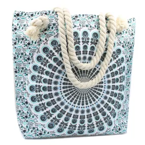 Rope Handle Mandela Bag - Sky Blue | Large Patterned Shopping and Beach Bag