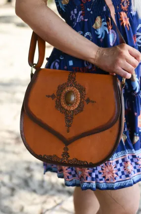 Saffron Leather Carved Bag