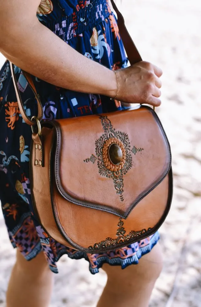 Saffron Leather Carved Bag