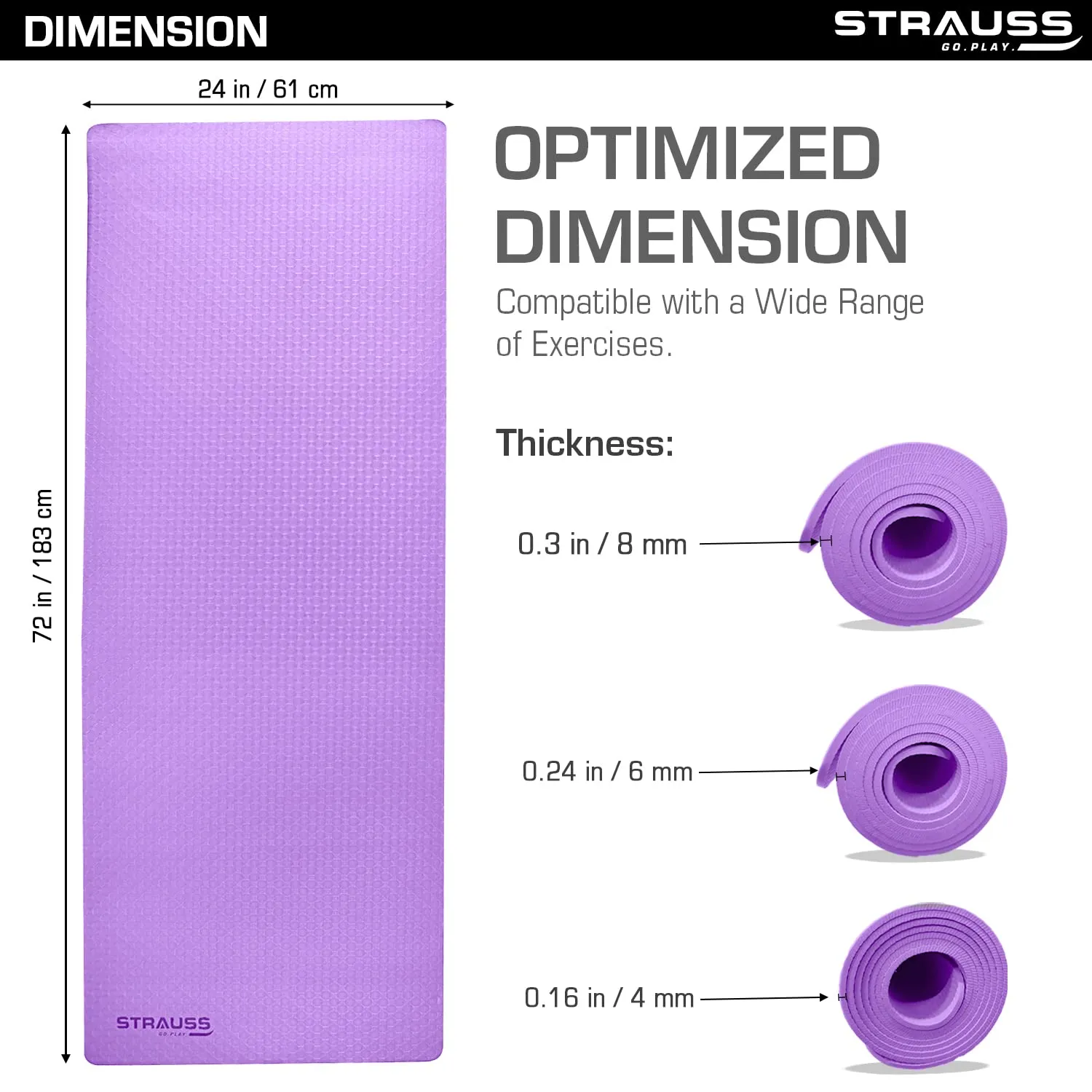 STRAUSS TPE Dual Layer Yoga Mat| Exercise Mat for Yoga,Pilates & Gym| Lightweight & Eco-Friendly Material | Yoga Mat for Women and Men |Ideal for Home Gym Workout |Includes Carry Bag | 4MM,(Purple)