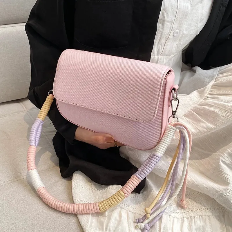 TAVIMART  -  Pink Fashion Tassel Shoulder Bag Brand Designer Saddle Bag For Women Flap Messenger Bag Female Travel Underarm Handbag Purse