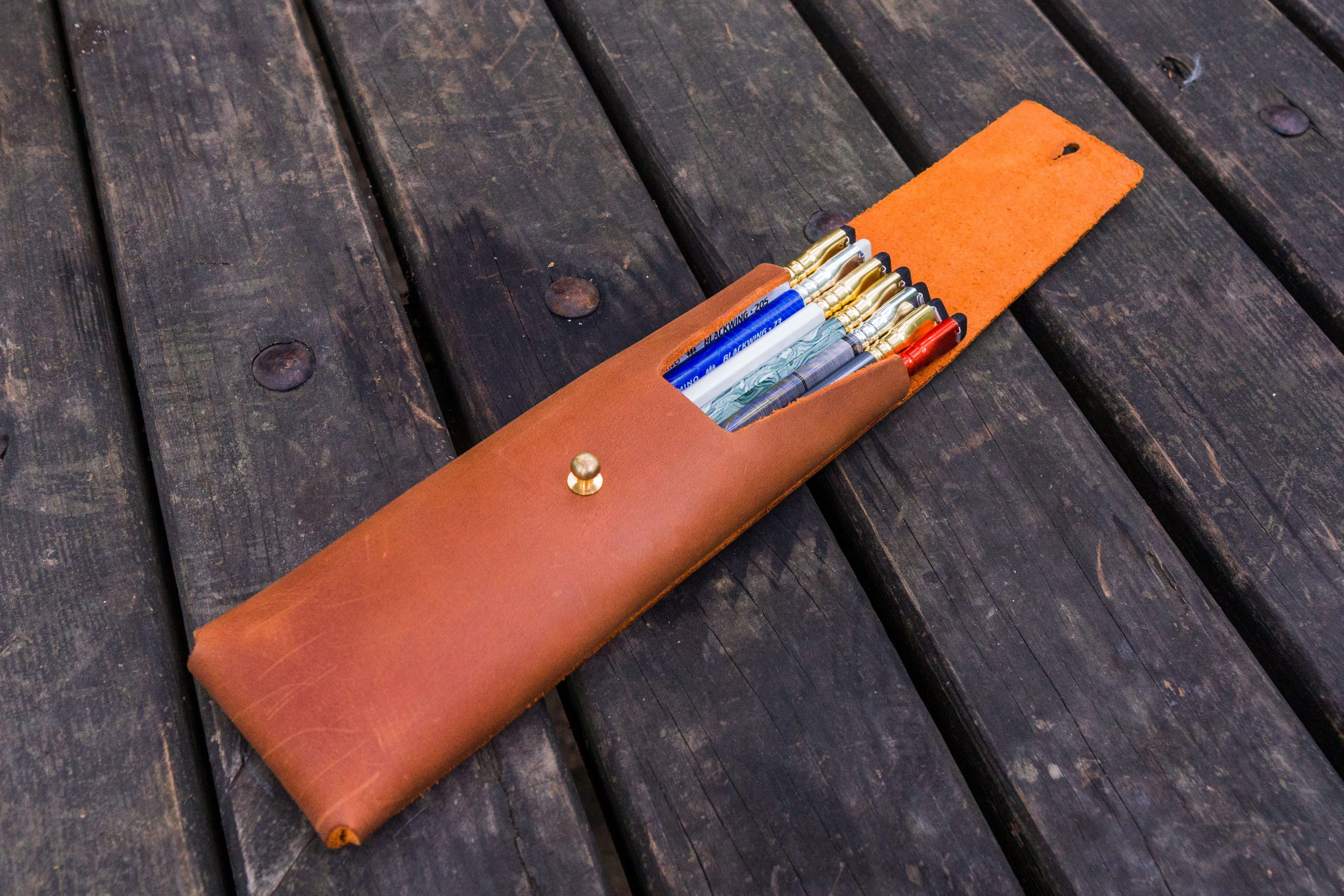 The Charcoal Leather Pencil Case for Blackwing Pencils - Crazy Horse Tan