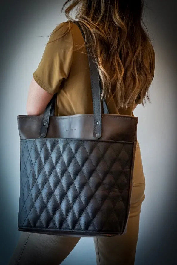 Tote Bag (Diamond Stitch: Espresso Brown/Pebbled Black)