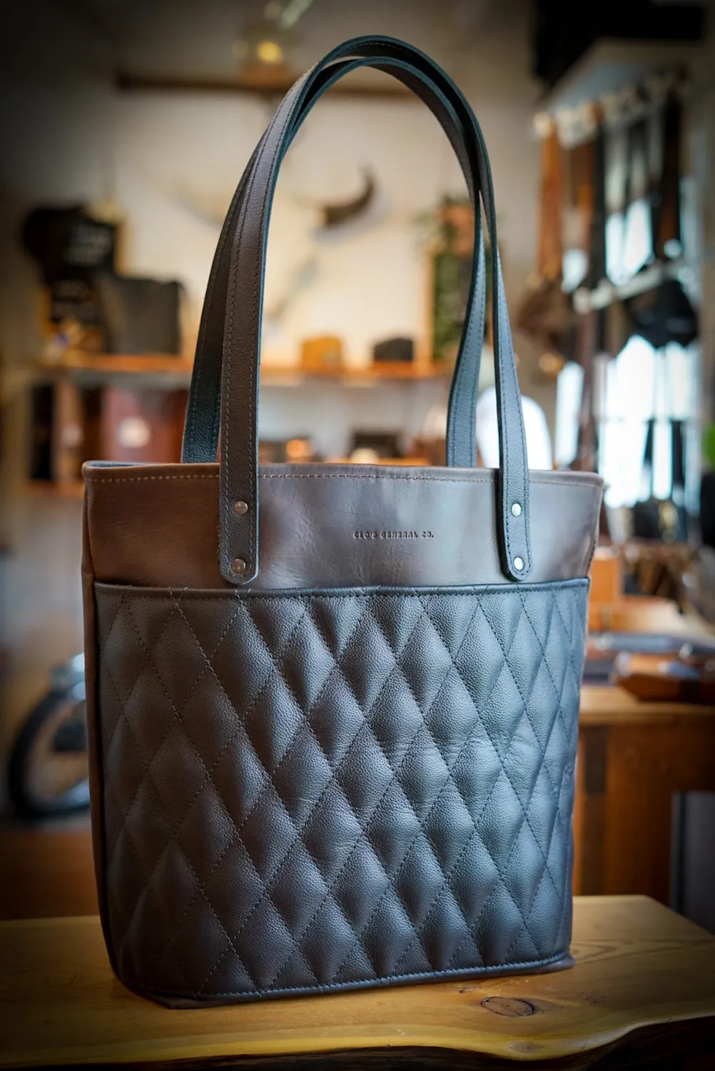 Tote Bag (Diamond Stitch: Espresso Brown/Pebbled Black)