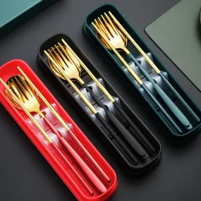 Travel Utensil Set, Portable Traveling, Fork, Spoon, Chopsticks, Cutlery Set, Reusable Utensils,  Plastic Free, Camping, Case, Eco Friendly