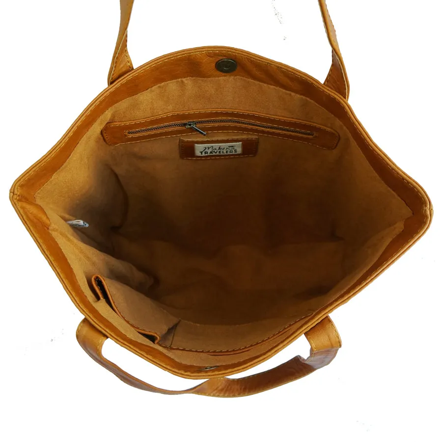 Tribal and Caramel Leather Tote