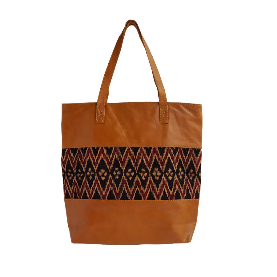 Tribal and Caramel Leather Tote