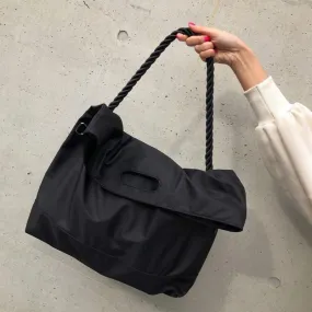 Ulzzang Rope Strap Large Black Tote Shoulder Bag