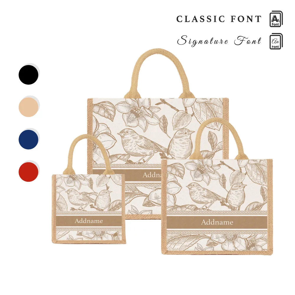 Vintage Birds Artline Series Jute Tote Bag [FREE Custom Add Name]