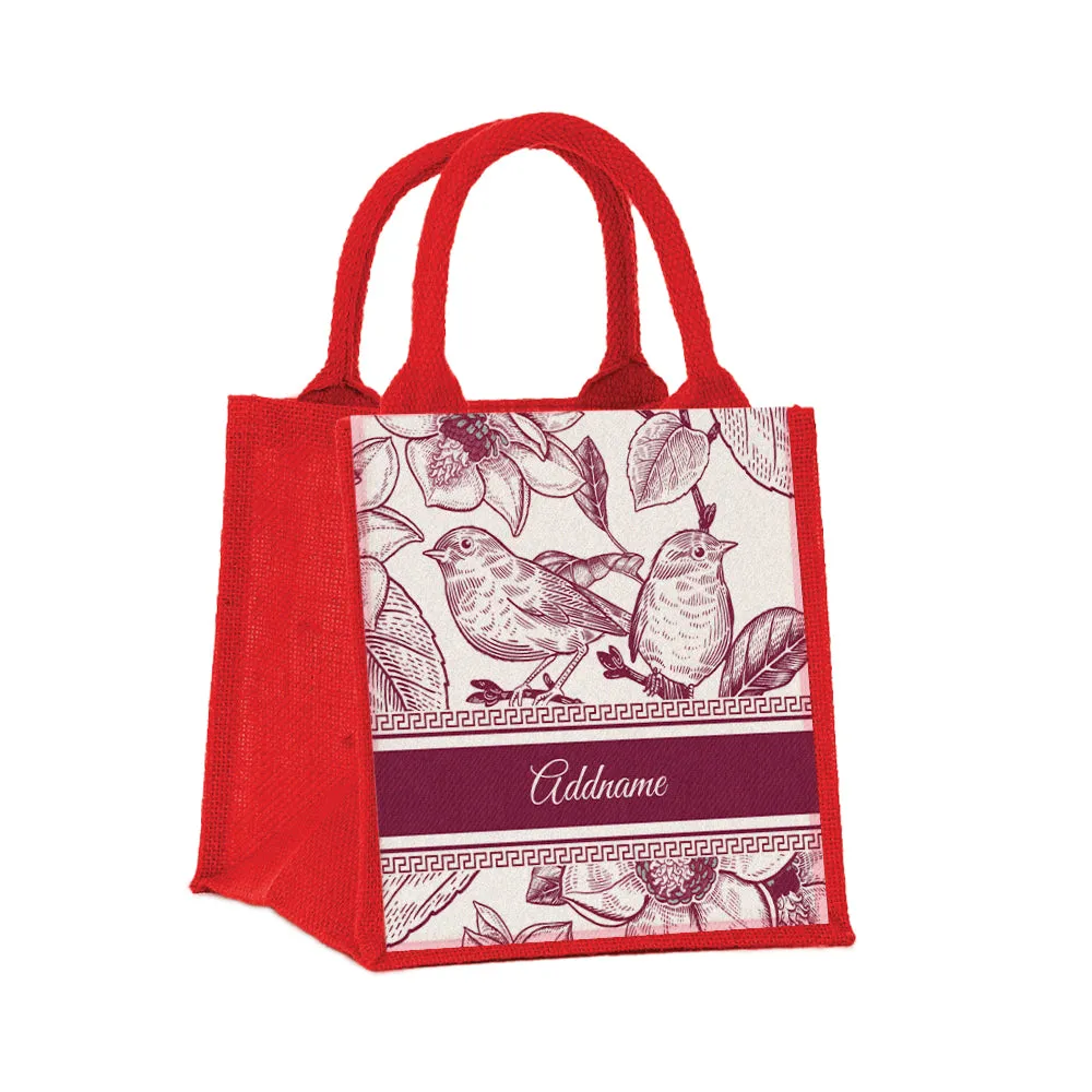 Vintage Birds Artline Series Jute Tote Bag [FREE Custom Add Name]