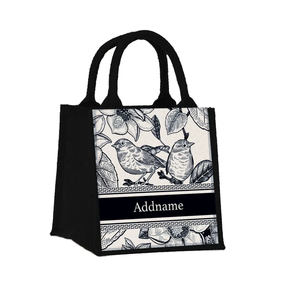 Vintage Birds Artline Series Jute Tote Bag [FREE Custom Add Name]