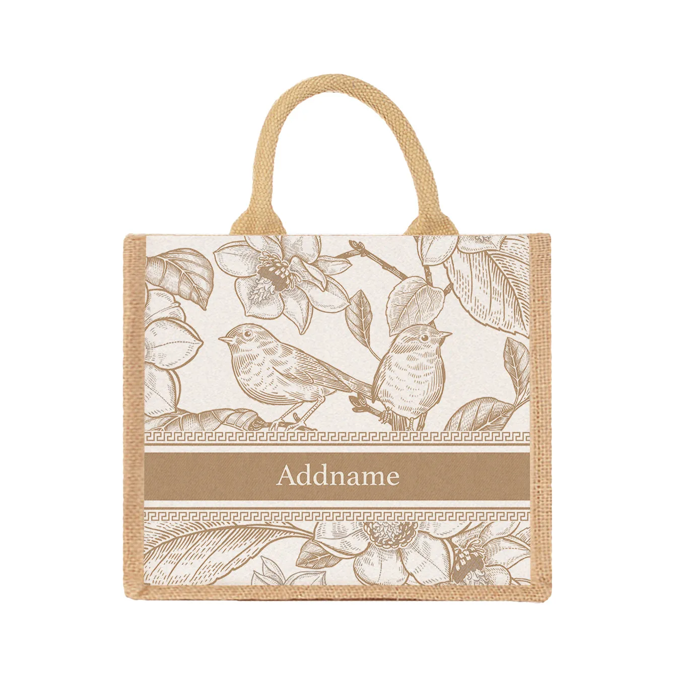 Vintage Birds Artline Series Jute Tote Bag [FREE Custom Add Name]