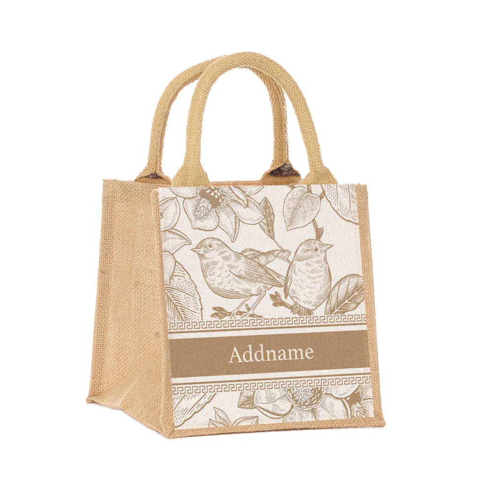 Vintage Birds Artline Series Jute Tote Bag [FREE Custom Add Name]