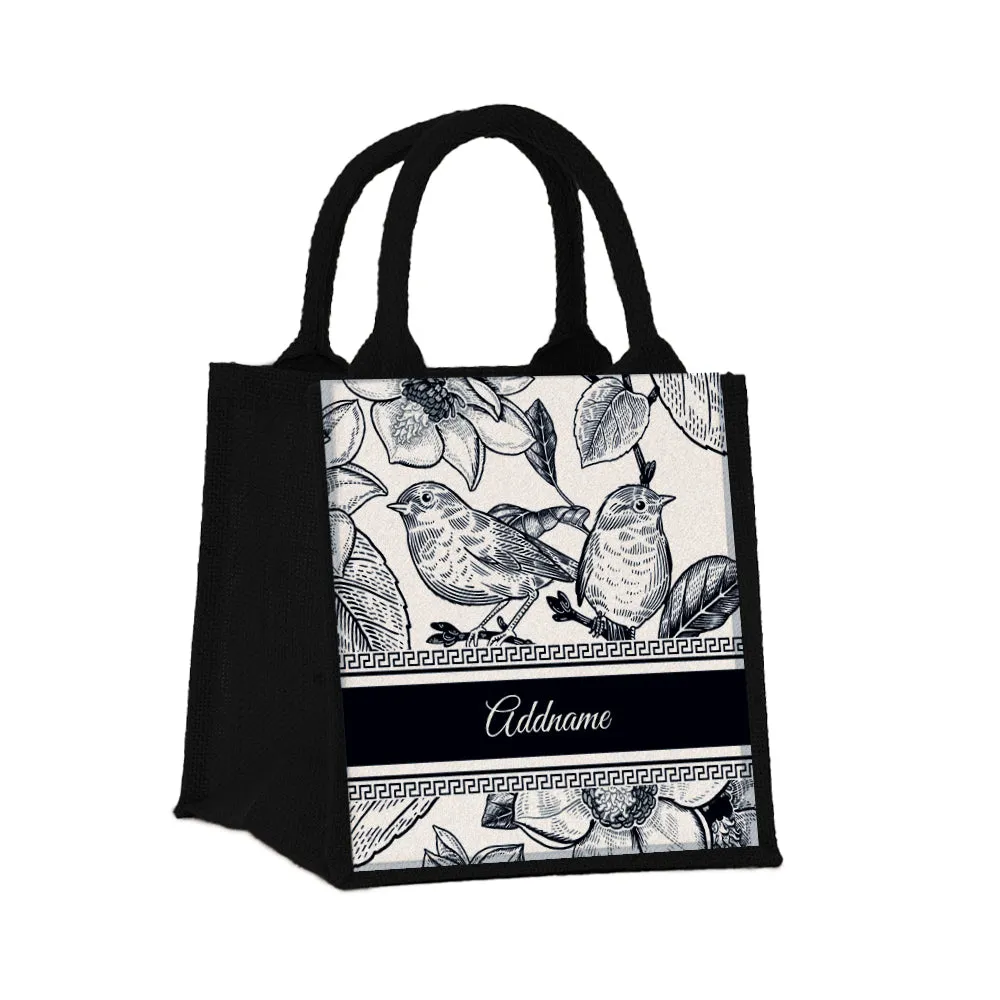 Vintage Birds Artline Series Jute Tote Bag [FREE Custom Add Name]