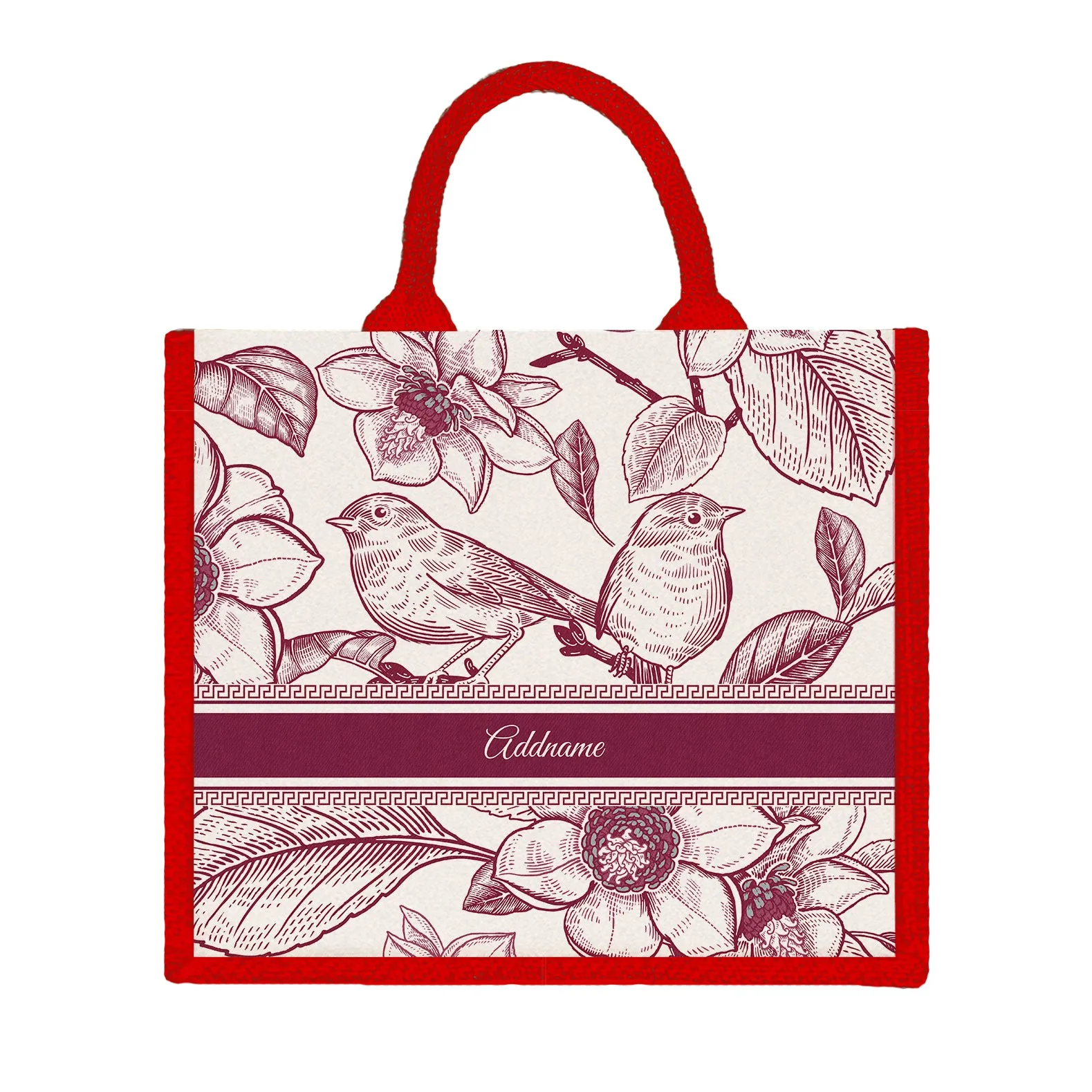 Vintage Birds Artline Series Jute Tote Bag [FREE Custom Add Name]