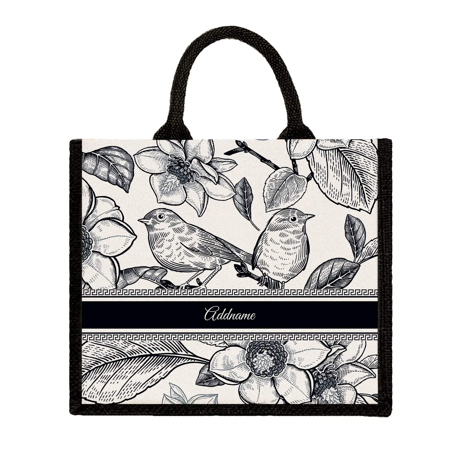 Vintage Birds Artline Series Jute Tote Bag [FREE Custom Add Name]