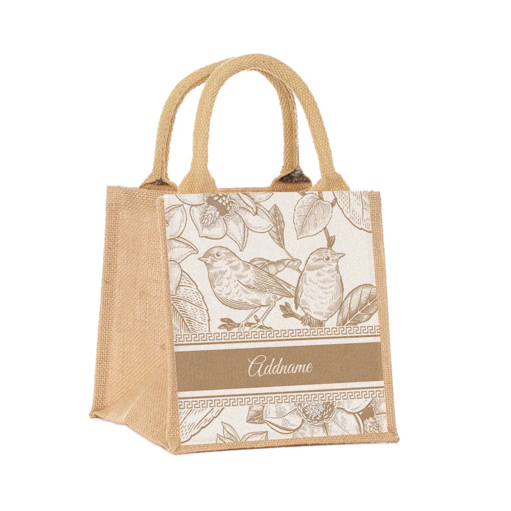 Vintage Birds Artline Series Jute Tote Bag [FREE Custom Add Name]