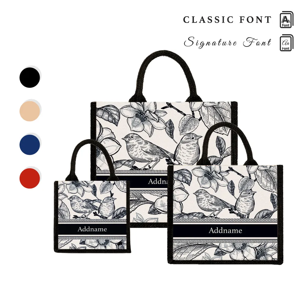 Vintage Birds Artline Series Jute Tote Bag [FREE Custom Add Name]