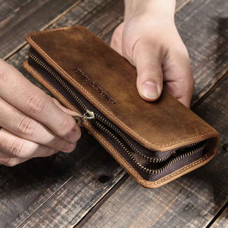 Vintage Leather Pencil Case Square Zipper Vgenuine Leather Pencil Box