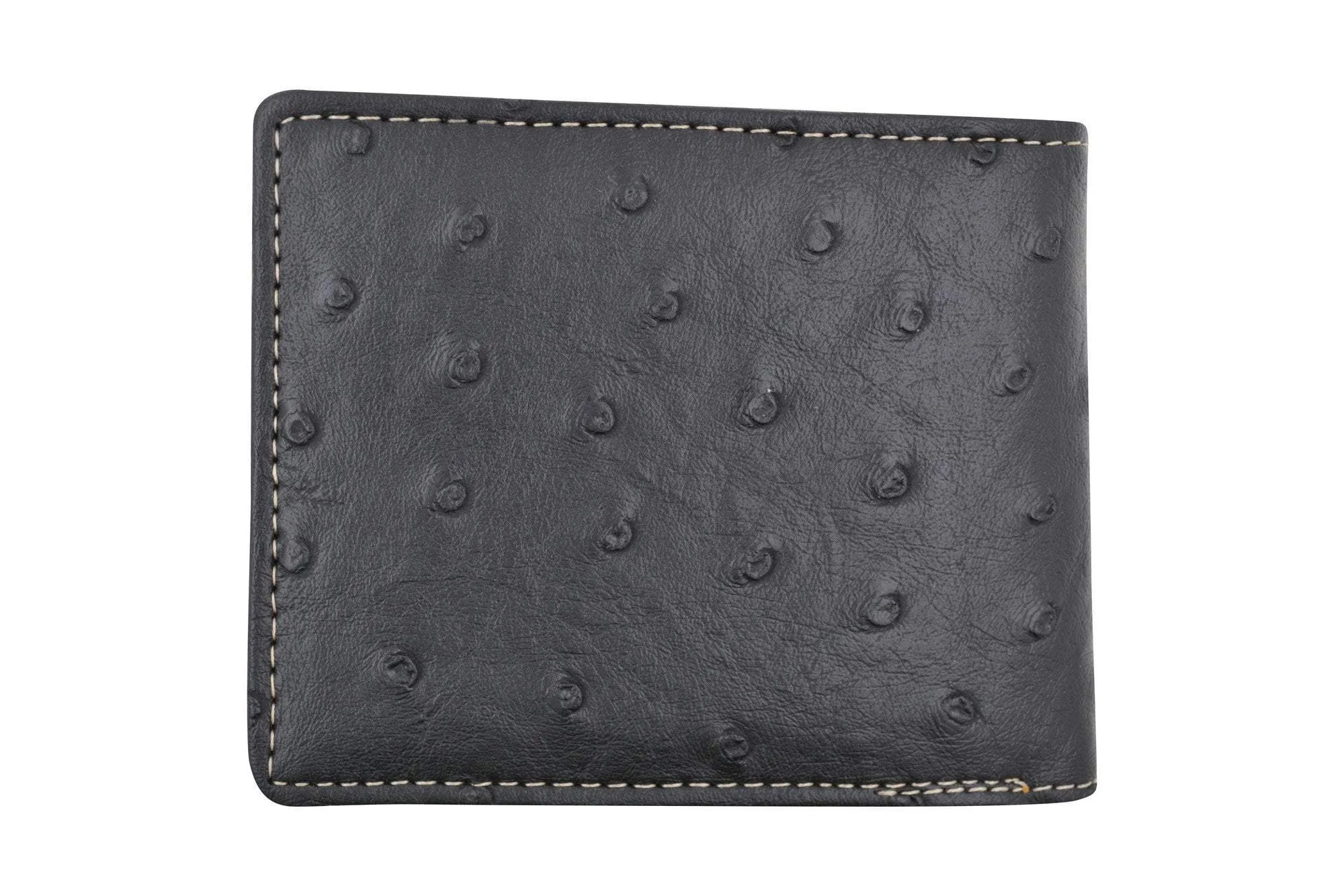 Western Long Horn Horseshoe Design Ostrich Print Bifold Cowboy Wallet W053-6-OSTRICH-BK (C)