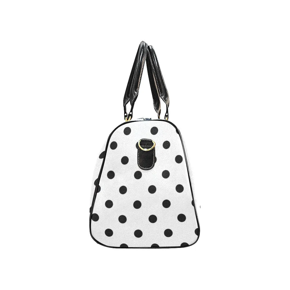 White With Black Polka Dots Waterproof Luggage Travel Bag