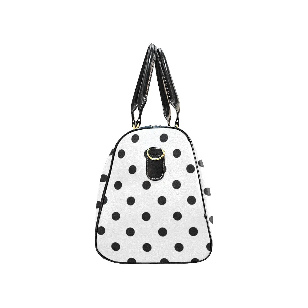 White With Black Polka Dots Waterproof Luggage Travel Bag