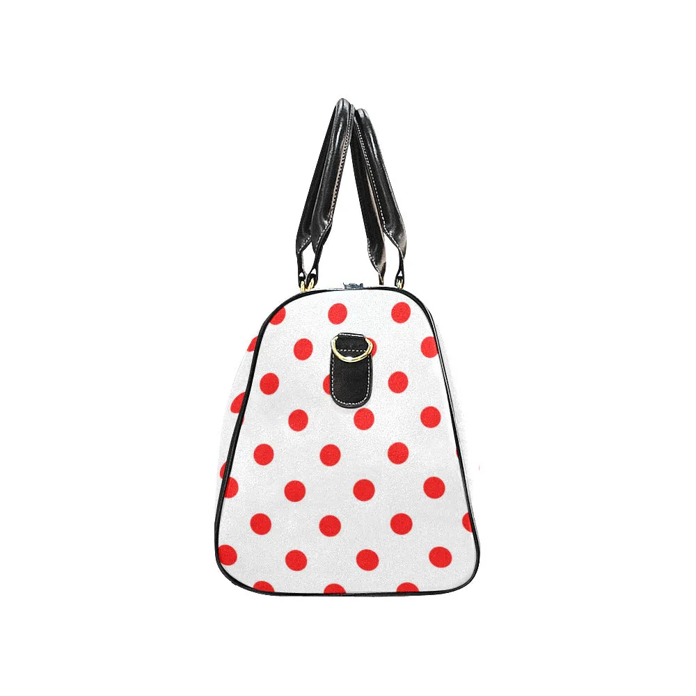 White With Red Polka Dots Waterproof Luggage Travel Bag