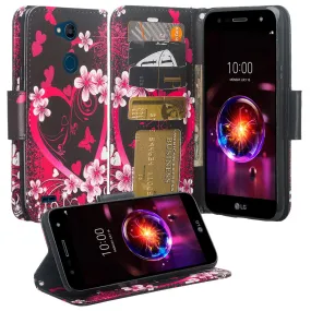 X Power 3 Case, LG X Power 3, Wrist Strap Leather Wallet Case [Kickstand] with Credit Card Slots - Heart Butterflies