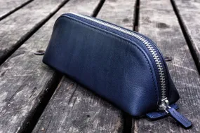 XLarge Zipper Leather Pencil Case - Navy Blue