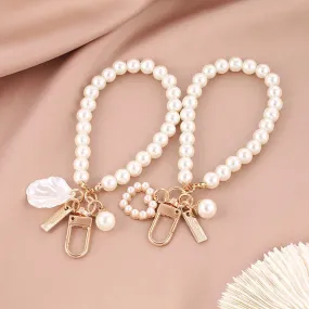 ZAKOL Cute Pearl Keychain for Women Girls Shiny Pearl Bead Shell Phone Bag Backpack Charm Accessory Car Key Key Chain Pendant