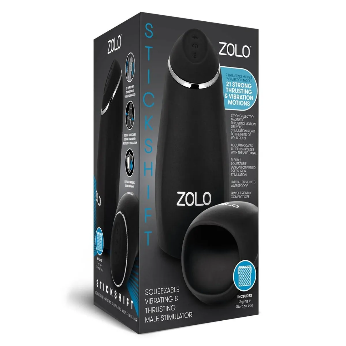 Zolo Stickshift Squeezable Vibrating & Thrusting Masturbator Black